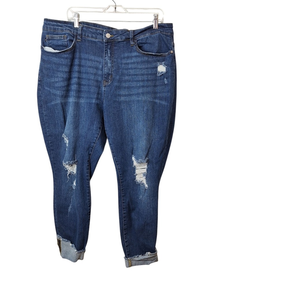 Judy Blue Cuffed Distressed Skinny Fit Stretch Jean Womens 24W Dark Wash Pockets